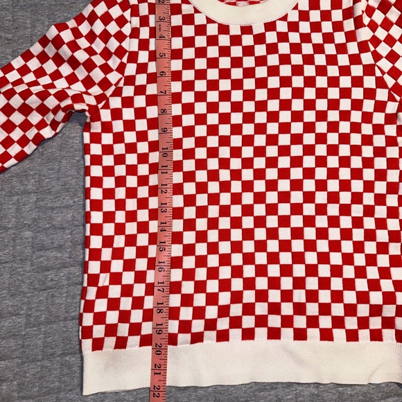 KULE Check Mate Checkered Pullover Sweater Red White Cotton Silk Blend Size XS - Picture 10 of 11